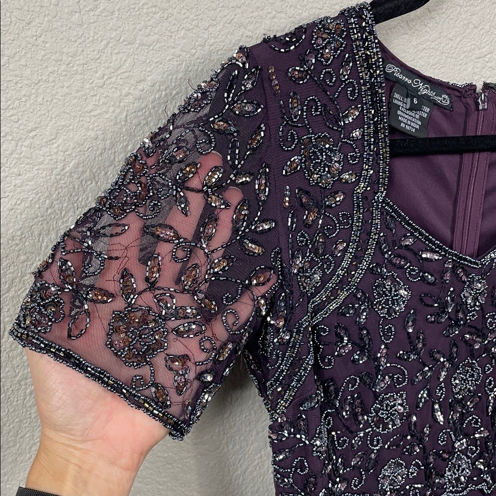 Pisarro Nights Beaded Bodice A Line Gown Maxi Dress Wine Purple Sz 6 - Picture 4 of 13